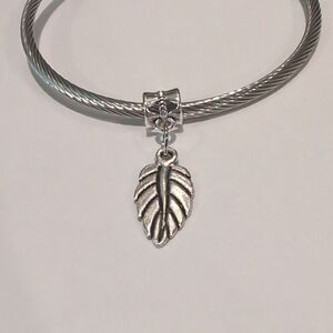 Silver Leaf Dangle Charm for Pandora Style Bracelet
